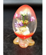 Art Glass/Plastic? Egg Shaped Paperweight with Purple, Green, Yellow Flo... - £19.45 GBP