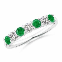 ANGARA Half Eternity Seven Stone Emerald and Diamond Wedding Band in 14K... - £777.78 GBP