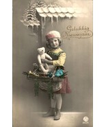 Vintage teddy bear girl, Art Deco tinted postcard, circa 1919, vintage p... - $9.90