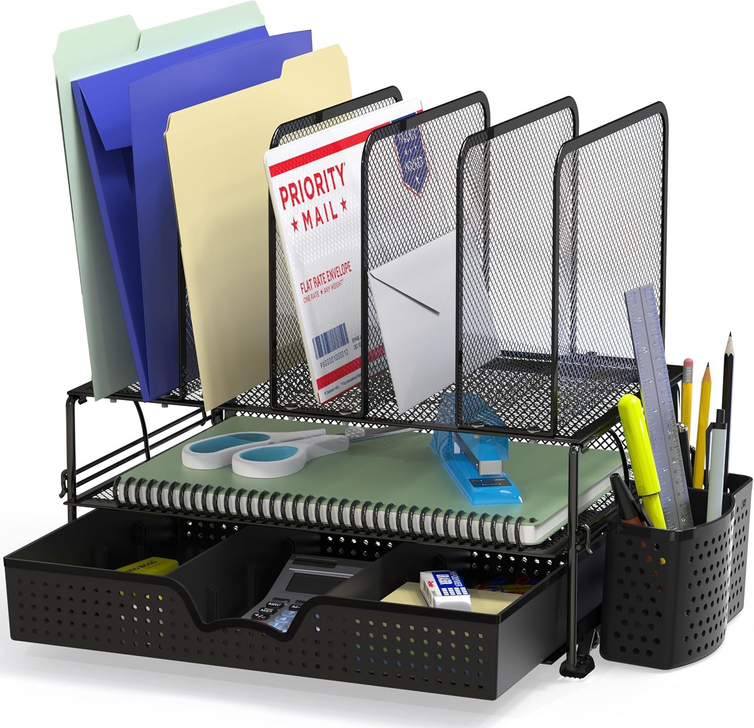 A Black Simplehouseware Mesh Desk Organizer With A Sliding Drawer, A Double - $37.94