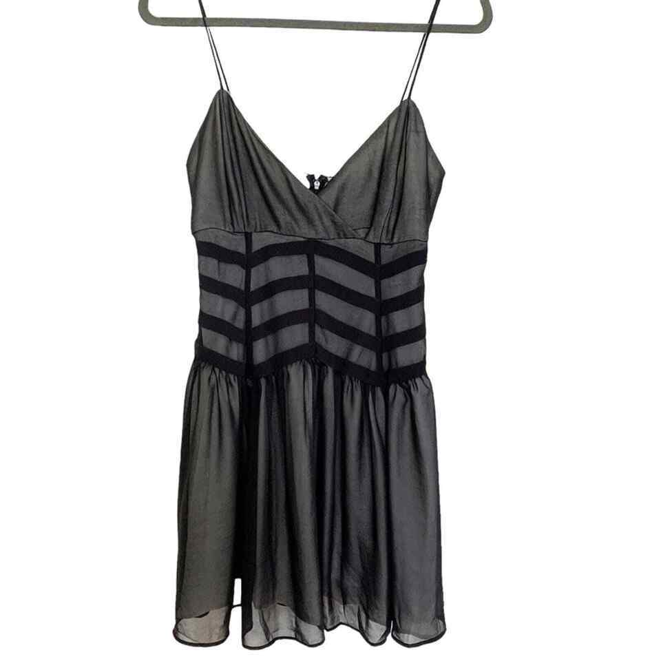 Primary image for Bardot Black Chevron Mesh V Neck Spaghetti Strap Dress Size 8 NWT