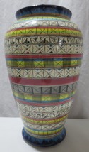 Geometric Vase Talavera Mexico Hand Painted signed Art Liceagui 10&quot; - £23.50 GBP