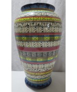 Geometric Vase Talavera Mexico Hand Painted signed Art Liceagui 10&quot; - £23.59 GBP