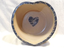 Vintage 1992 Eldreth Pottery Salt Glaze Blue Sponge Large Heart Baking Dish - £10.91 GBP