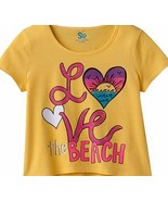 SO Girls 7-16 Yellow Love The Beach Graphic Crop Shirt Tail Top - £9.42 GBP