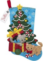 DIY Bucilla Pawfect Gift Cats Kittens Christmas Tree Felt Stocking Kit 86899E - £30.00 GBP