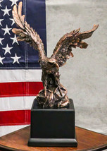 Open Winged American Bald Eagle Landing On Rock Steppes Figurine With Base - £124.40 GBP