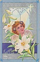 Easter JOYS-BEAUTIFUL Angel Girl &amp; Lillies~Embossed Silver GILT~1910s Postcard - £6.74 GBP