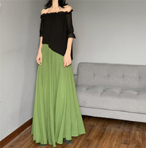 OLIVE GREEN Full Length Chiffon Skirt Summer Beach Chiffon Maxi Skirts Plus Size image 5