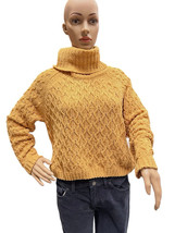 Moon &amp; Madison Anthropologie Yellow Crop Chunky Knit Cowl Neck Sweater S... - £19.65 GBP
