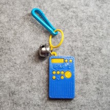 Vintage 1980s Plastic Bell Charm Blue Yellow Calculator For 80s Necklace - $20.53 CAD