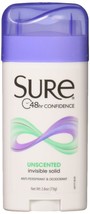 Sure Sure Anti-Perspirant Deodorant Invisible Solid Unscented, Unscented 2.6 oz  - £17.57 GBP