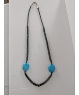 Unique Hematite Turquoise Silver Necklace 29&quot; - $1,458.98 MXN