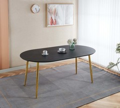 Extendable Dining &amp; Office Table: Metal Leg, MDF Top, Gold/Black - $6,995.56 MXN