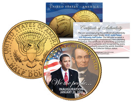 BARACK OBAMA w/Lincoln *Inauguration* 2009 JFK Half Dollar Coin 24K Gold Plated - £7.58 GBP