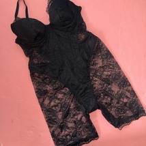 Victoria&#39;s Secret 38D XL TEDDY short bodysuit one-piece BLACK Rose Lace - $121.96 CAD