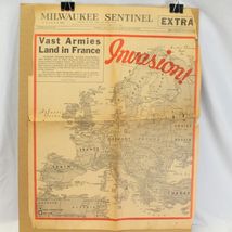 Original  WWII June 6 1944 Milwaukee Sentinel Newspaper INVASION D-Day - $172.47