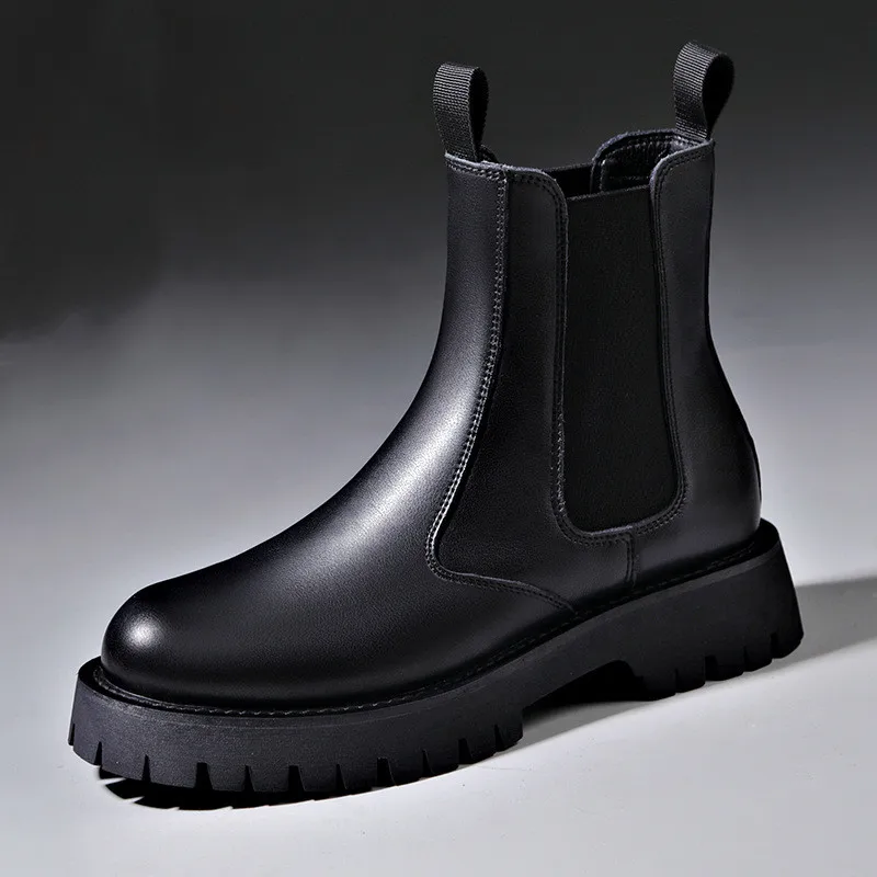 Men s fashion chelsea boots black trend autumn winter shoes cowboy genuine leather boot thumb200