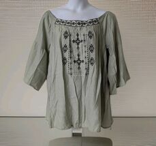 Forgotten Grace Top Women's 2X Embroidered Sage Boho Tunic - $23.75