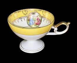 Vintage E&amp;R Golden Crown Pedestal Cup Yellow Gold Trim Romantic Scene Ba... - $9.89