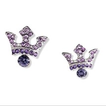 Crystal Collection Princess Crown Purple Rhinestones Post Earrings New Royal - £10.27 GBP