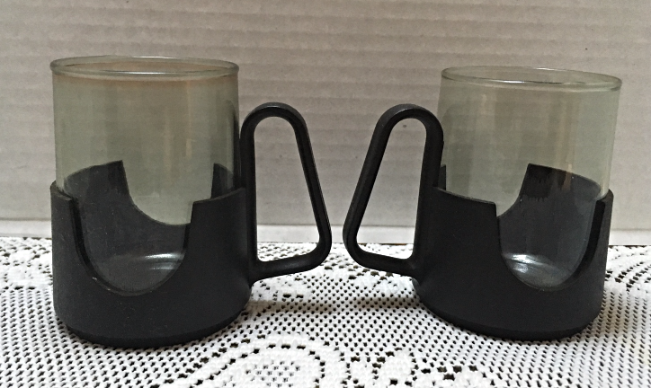Two Vintage Black Glas-Snap Coffee Mugs by CORNING // Glass or Cup Combo - $10.50