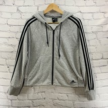 Adidas Hoodie Womens Sz M Gray 3 Stripe Full-Zip Athletic Active Sweatshirt - £15.81 GBP