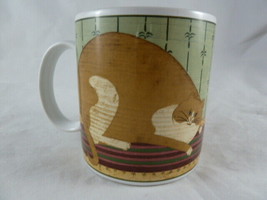 Warren Kimble Cat Mug Fat Black &amp; White Cat on Rug Sakura Stoneware Cup ... - £11.07 GBP