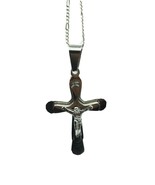 Jesus Cross Crucifix Religious Pendant 19&quot; Chain Necklace Cruz Stainless... - $19.97 CAD
