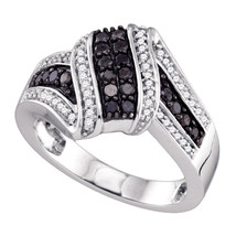 10k White Gold Womens Round Black Color Enhanced Diamond Cluster Ring 1/2 - £446.83 GBP