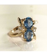 Vintage 10K Yellow Gold Over Oval Blue Topaz and Diamond Engagement Ring... - €88,99 EUR