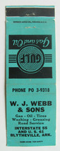 W.J. Webb &amp; Sons Gulf Gas &amp; Oil  Blytheville, Arkansas 20 Strike Matchbook Cover - £1.37 GBP
