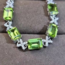 9.10 Ct Emerald Cut Peridot Simulated Bracelet  Gold Plated 925 Silver - £174.05 GBP