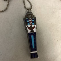 .800 Silver Enamel Mummy Sarcophagus Propelling Pen On 30” Sterling Chain - £348.09 GBP