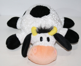 Six Flags Park Black Spots White Plush Cow Bull 12&quot; Lying Tummy Soft Toy Stuffed - £11.44 GBP