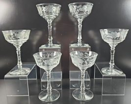 6 Rock Sharpe 3005-6 Champagne Glasses Vintage Cut Floral Crystal Libbey MCM Lot - £54.39 GBP