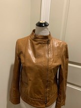 Marc Jacobs Brown Waxed Leather Jacket Sz 8 Made In Usa - £515.98 GBP