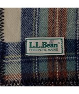 LL Bean Wool Blanket Camp Cabin Cottage 86" x 66" Blue Plaid Brown Tan Vtg 90s - £98.07 GBP