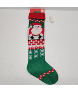 Vintage Christmas Trimmings Knit Christmas Stocking Santa Red Green 24&quot; ... - £11.13 GBP