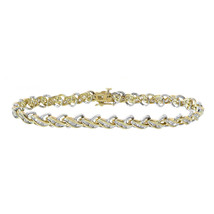 1.50 Carat Round Cut Diamond Braided Link Bracelet 14K Two Tone Gold - £977.88 GBP