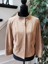 Chico&#39;s Black Label Womens Tan Faux Suede Flap Pockets Snap Front Jacket Size 1  - £30.49 GBP