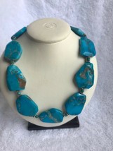 Vintage Turquoise Chunk  925 Silver clasp 18 inch Necklace  handmade southwest - £155.86 GBP