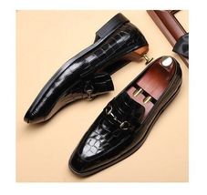 Handmade Men Black Alligator Texture Leather Moccasin Shoes, Slip on Sho... - £126.41 GBP