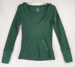 Nike Hoodie Womens Small Green Plunging V Neck Pouch Pocket Thermal Pull... - £21.01 GBP