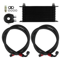 10 Row AN10 Universal Engine Transmission Oil Cooler+Filter Adapter Hose... - £57.90 GBP