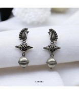 Boho Style Real 925 Sterling Silver Mayur Mukhi Oxidized Hanging Jhumka - $72.11