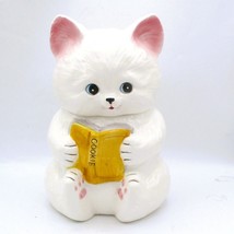 VTg Ceramic White Kitten Cookie Jar Yellow Book Adorable Cute  11” Tall   k - $45.54
