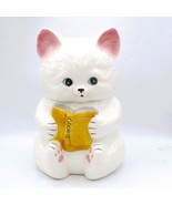 VTg Ceramic White Kitten Cookie Jar Yellow Book Adorable Cute  11” Tall   k - $850.77 MXN