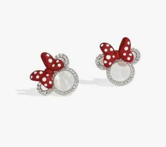 Girls Ladies Disney Park Minnie Mouse Ears Gold Bow CZ Rhinestone Pearl Earrings - £7.98 GBP