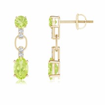 Natural Peridot Oval Drop Earrings with Diamond in 14K Gold (Grade-A , 6x4MM) - £436.28 GBP